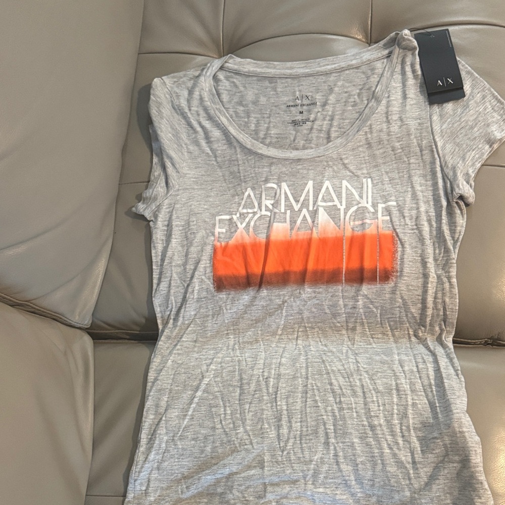 Armani Exchange Women's Gray Tee with Orange Accent